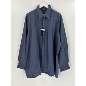 NWT Versace V2 Classics Button Down Mens 2X Blue Long Sleeve Plaid Cotton Blend